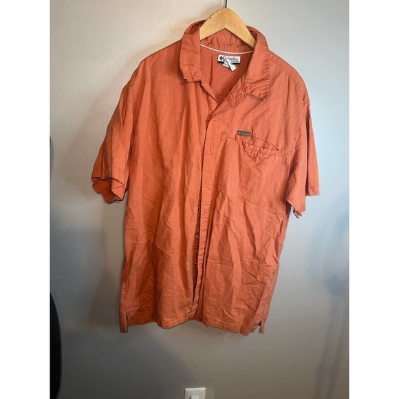 VINTAGE Columbia orange short sleeve button up top - xxl - Picture 1 of 4